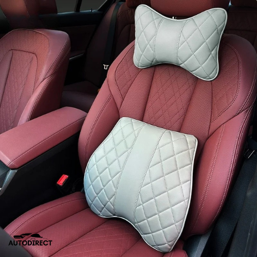 Luxury Leather Car Headrest and Waist Pillow (Pair)