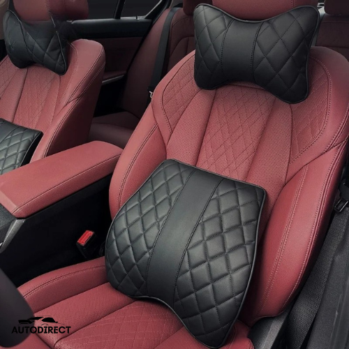Luxury Leather Car Headrest and Waist Pillow (Pair)