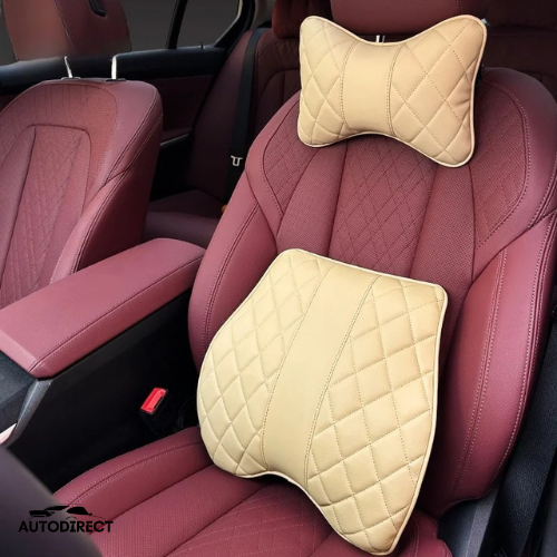 Luxury Leather Car Headrest and Waist Pillow (Pair)