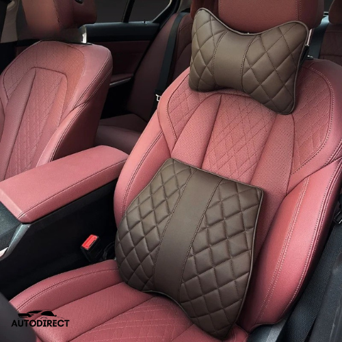 Luxury Leather Car Headrest and Waist Pillow (Pair)